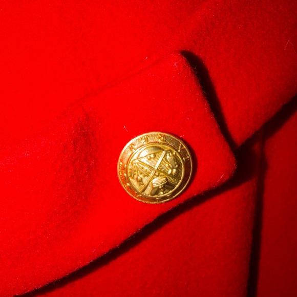 Leslie Fay Vibrant Red Pea Coat with Gold Buttons - Picture 5 of 5